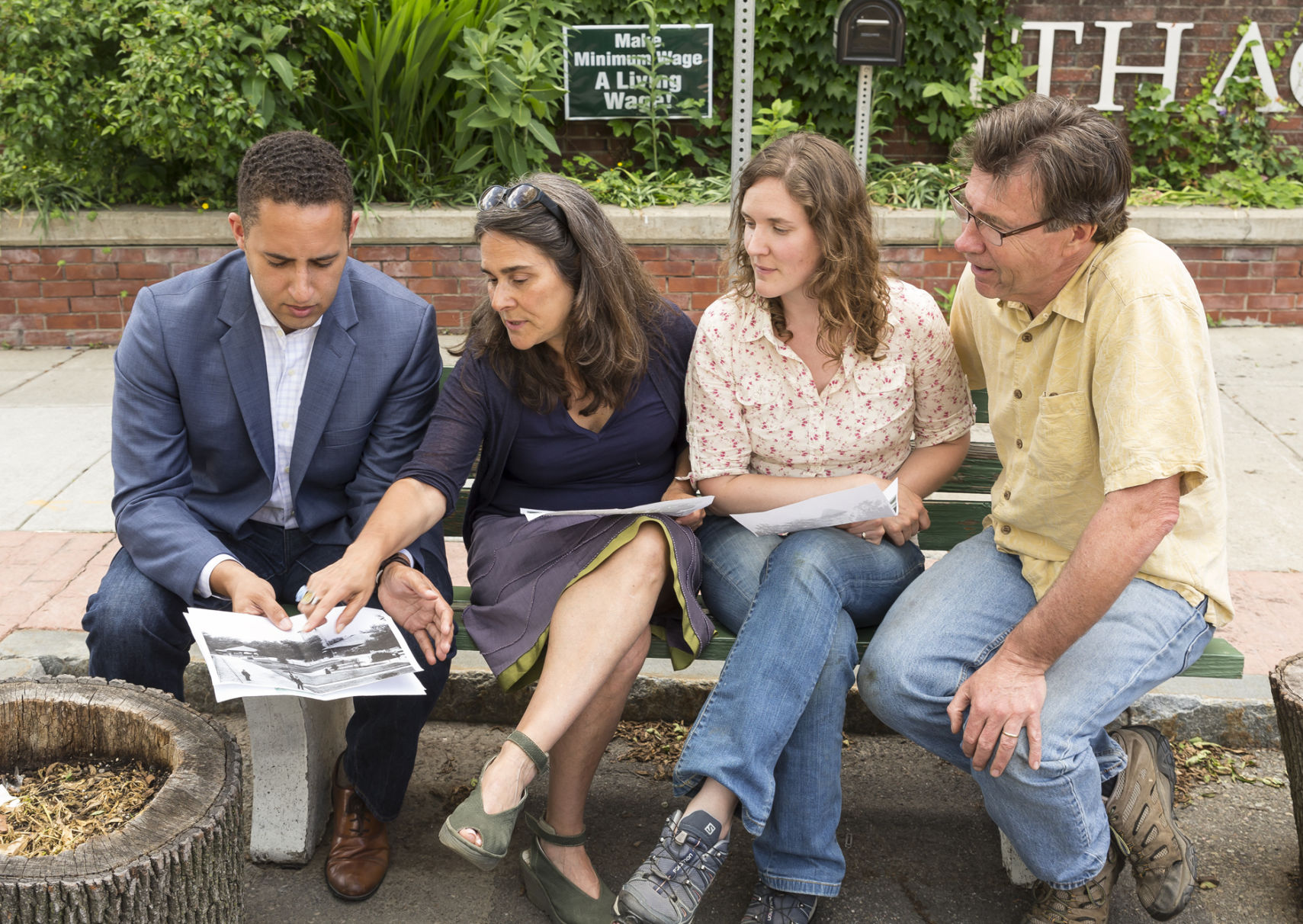 Mayor Svante Myrick, Friends of Stewart Park board chair Diana Riesman, city forester Jeanne Grace, and FSP director Rick Manning.